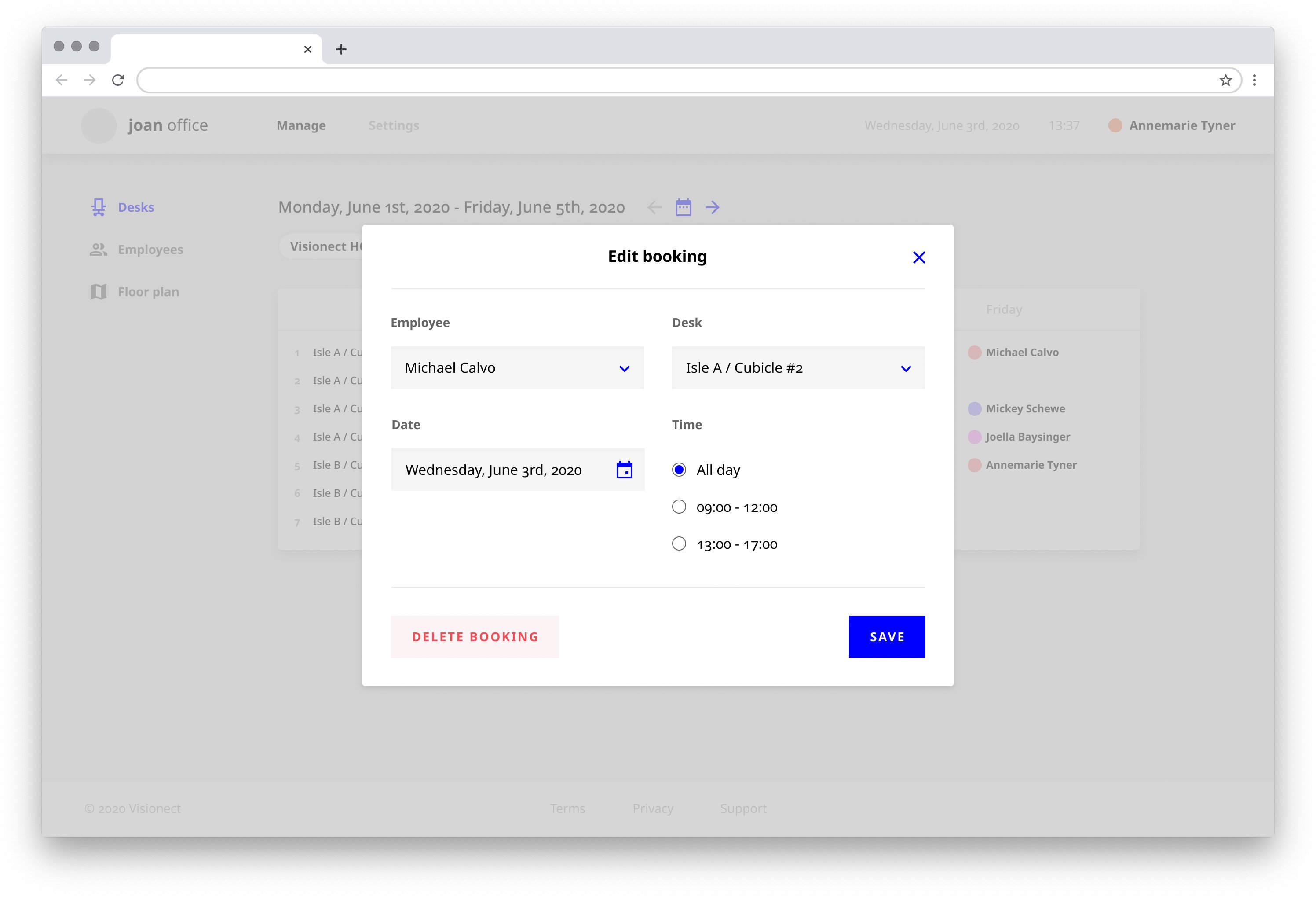 a desktop version with edit reservations options